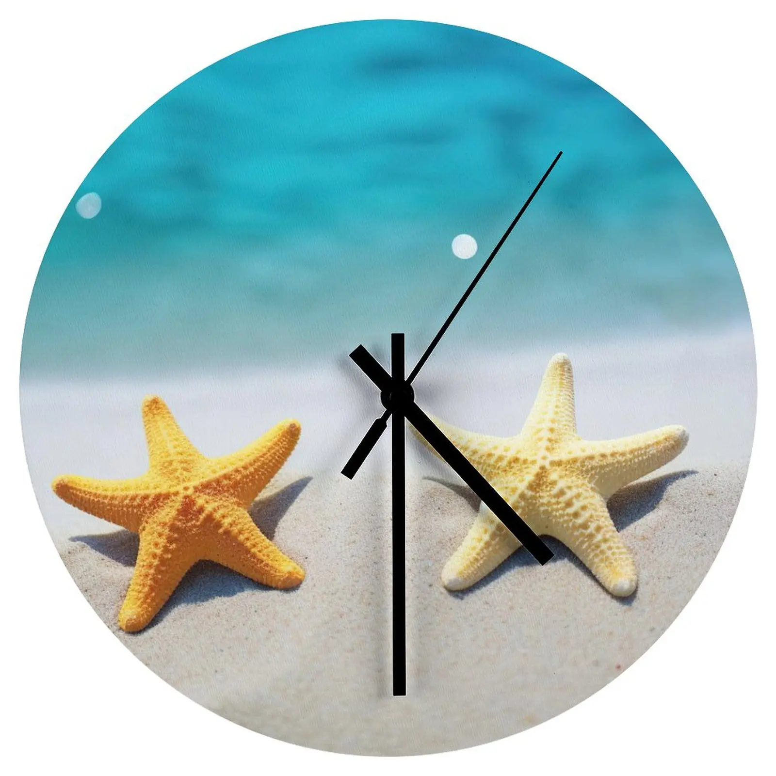 

Dining Room Wall Clock Beach Starfish Sea star Clocks 12 inch Mute Fashion Round 3D Display Modern Home Decor