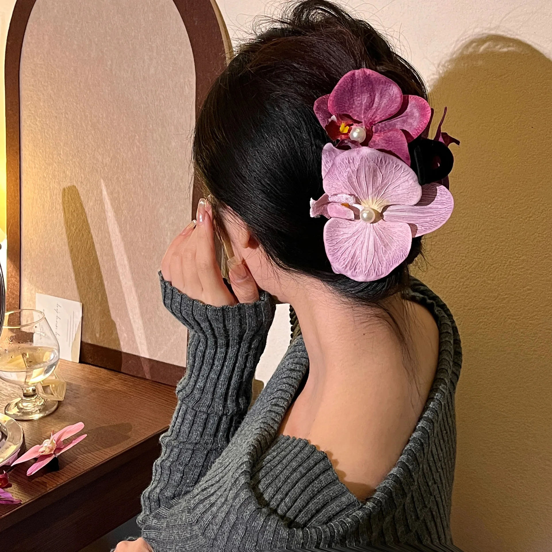 

Hair Clip Set Korea Elegant Orchid Duckbill Clip Seaside Vacation Bangs Clip Vintage Rustic Hair Accessories for Women Girls