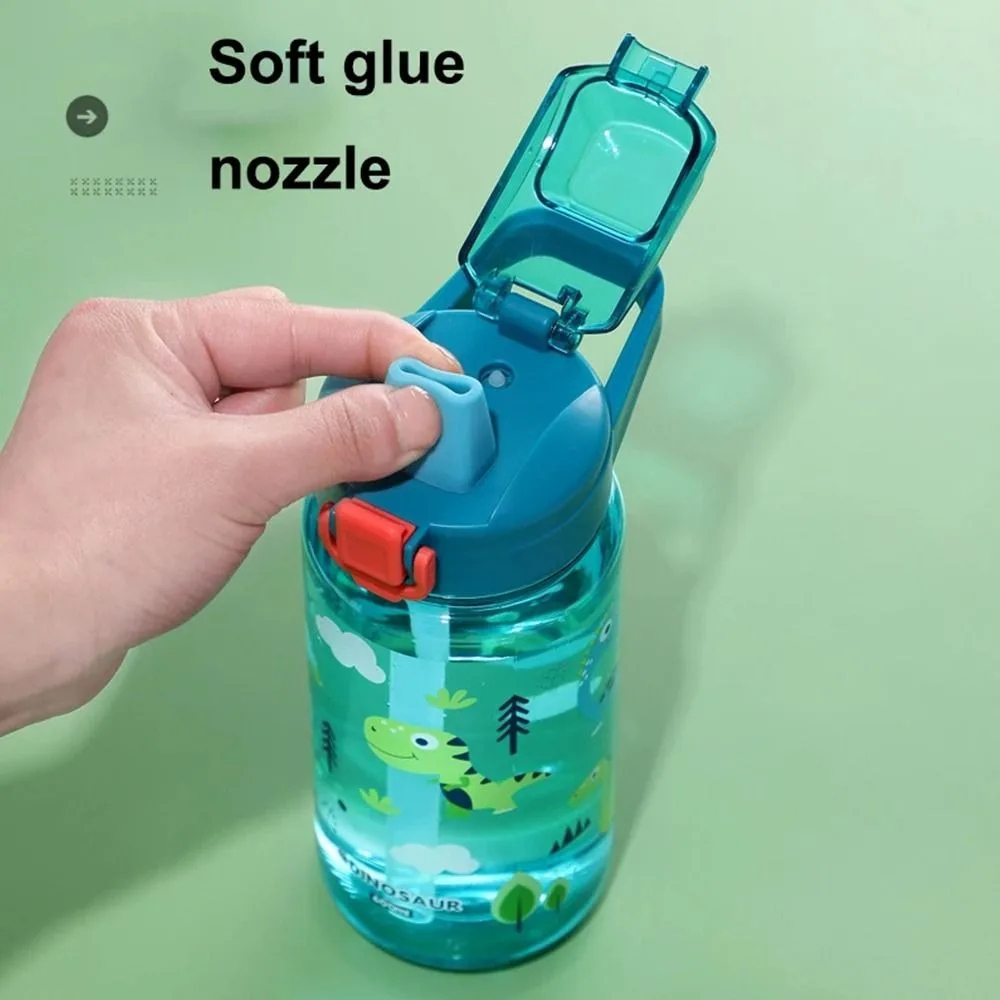 New 600ml Water Bottle Dinosaur With Silicone Straw Water Cup Leakproof Plastic Water Sippy Cup Summer