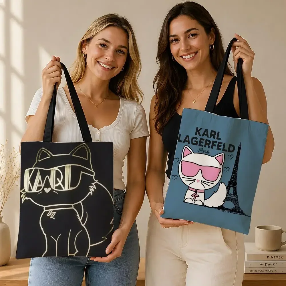 Brand L-Lage K-Karl Storage Bags Durable Canvas Shoulder Tote Versatile for School Commuting Shopping Travel