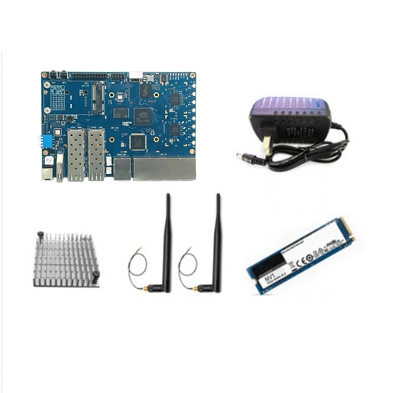 

For Banana PI BPI-R3 MT7986 2GB+8GB EMMC 2XSFP Router Development Board With 256G SSD+Heat Sink+2Xantennas+Power