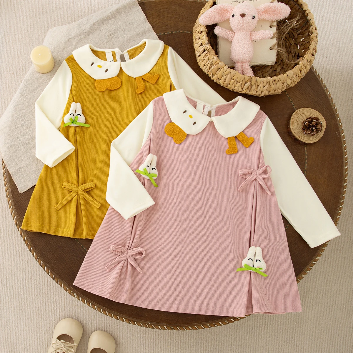 Sweet Lovely Baby Girl Dress Autumn/Winter Doll Collar Long Sleeved Knee Length Dress Casual Daily Outdoor Wear Children's Dress