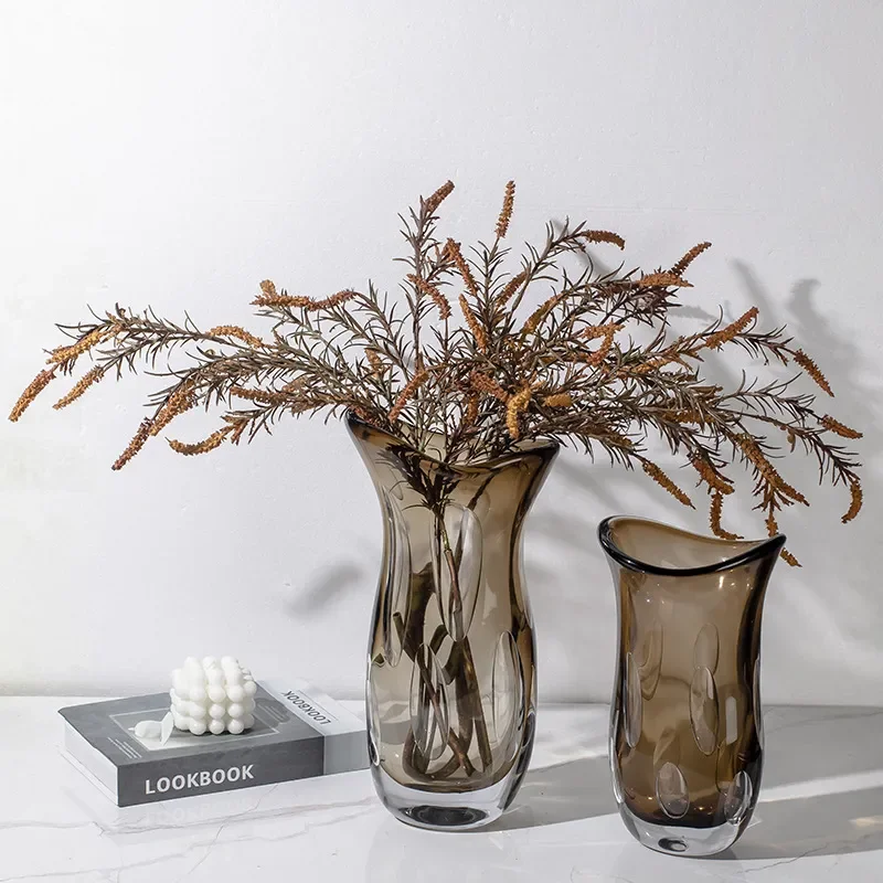 Modern Amber Glazed Ceramic Vase Irregular Art Decor for Dining Table Living Room Home Soft Furnishing Ornament Luxury Style