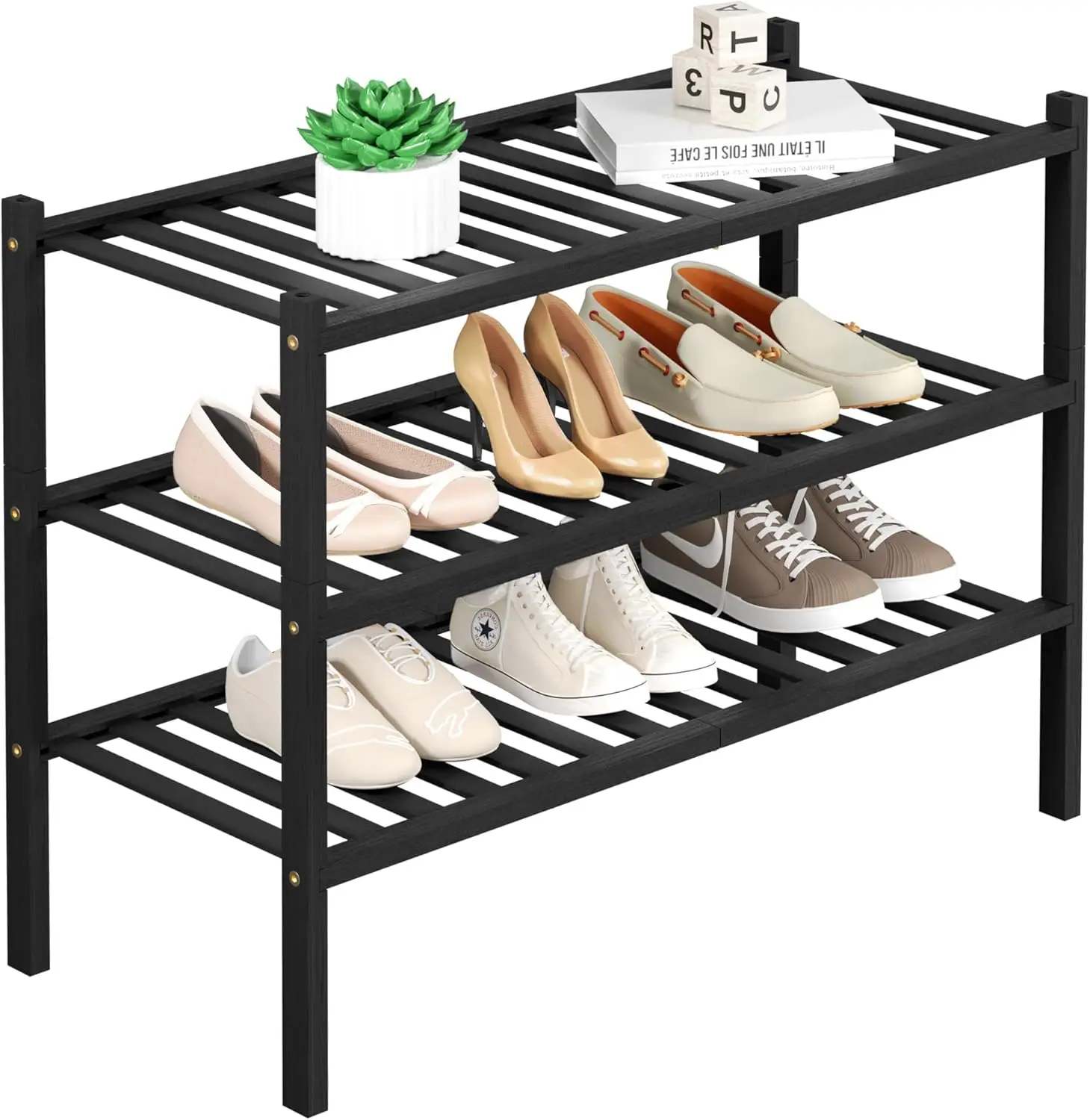 

3 Tier Bamboo Shoe Rack for Closet Free Standing Wood Shoe Shelf Storage Organizer for Entryway Small Space Stackable 27x11x20 (