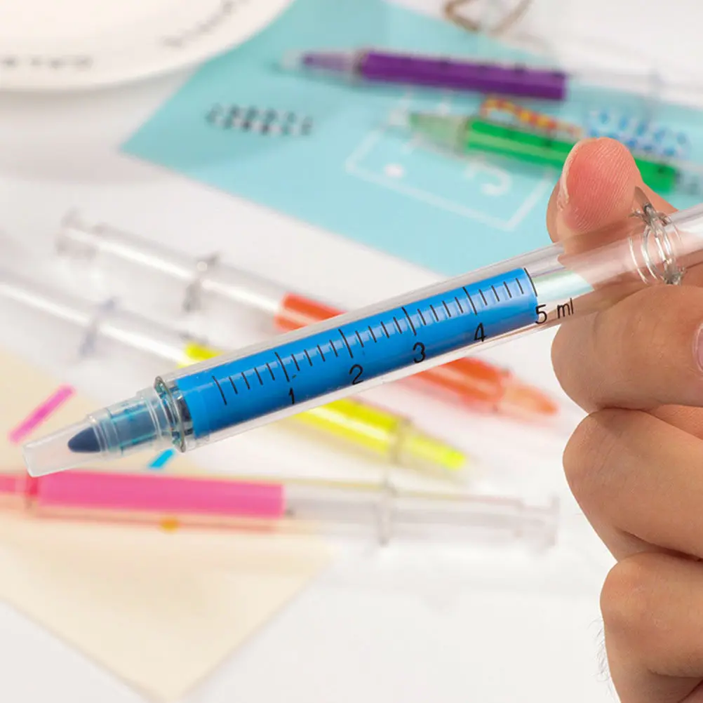 

24Pcs Adorable Syringe Highlighter Markers Plastic Convenient Easy Grip Bright Ink Ideal for Note Taking Key Annotation Study