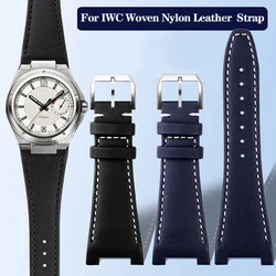 Woven Nylon Leather Bottom Watchband for IWC Engineer IW322703 IW372504  IW500501 IW378507 Iw323601 28*16mm Notched Watch Strap