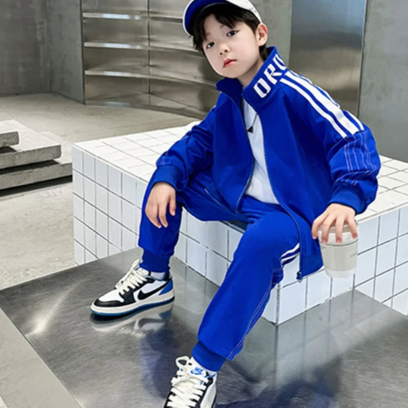 Boys Coat +Pants Kids Suits 2PCS/Set Cotton 2024 Blue Spring Autumn Cotton Tracksuit Sport Christmas Gift Children Clothing