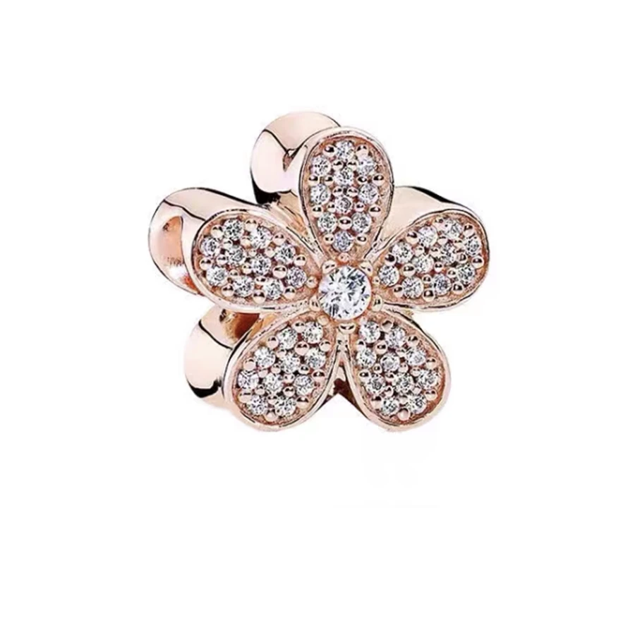 Neuer Bestseller: Roségold Familienbaum-Herz-Stiefmütterchen-Anhänger, Rosa Gänseblümchen-Clip-Perle, passend für Original-Silberarmband und -Halskette, DIY-Schmuckgeschenk