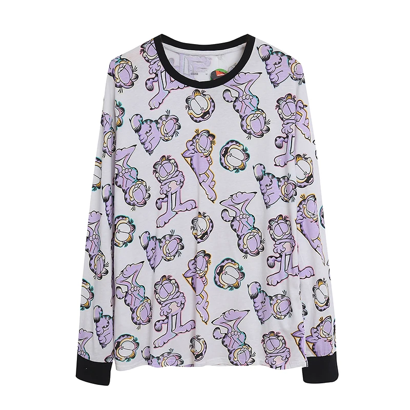 Cartoon Print Long Sleeve Loose Fit round Neck Home Clothes Set for Women Skin-friendly Cute Anti-aging Comfortable Sleepwear