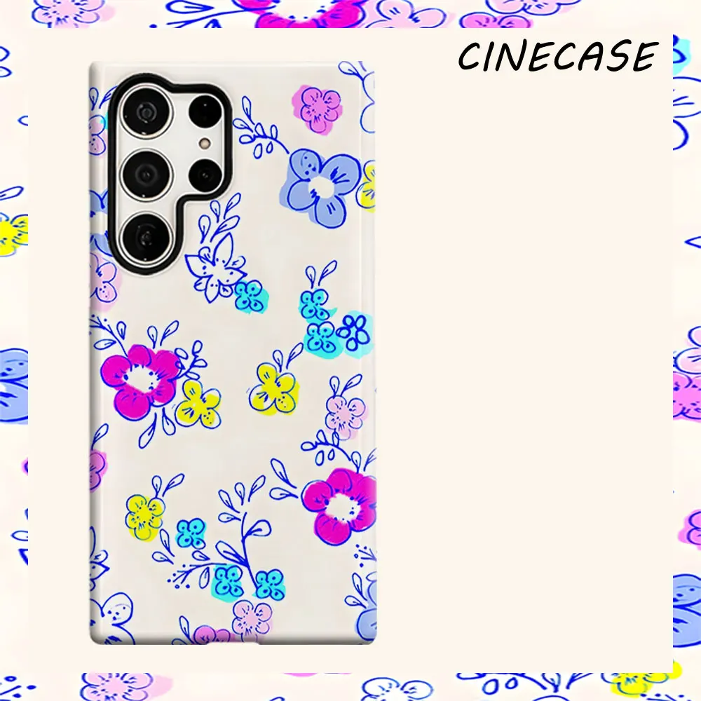 Sketch Floral For Samsung Galaxy S26 S25 S24 A56 A36 Dual Layer Luxury Fashion Full Lens Protective Case