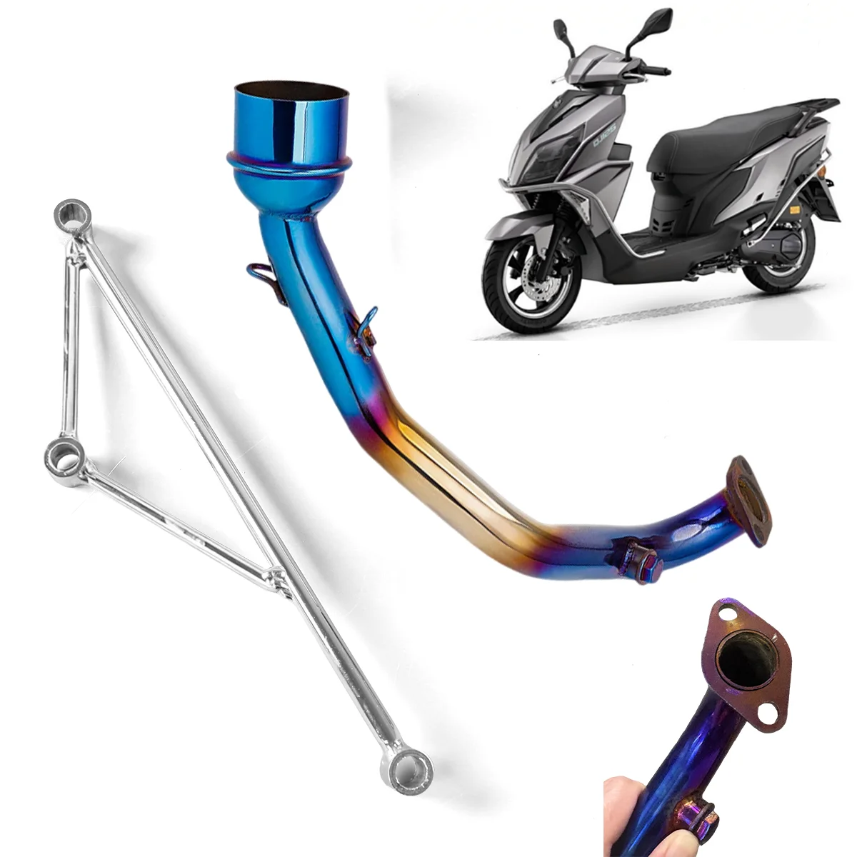 for Honda Pedal GY6 Elbow + Bracket Motorcycle Trailer Exhaust Pipe Middle Section Connected to the Inner Diameter 51MM Tail End