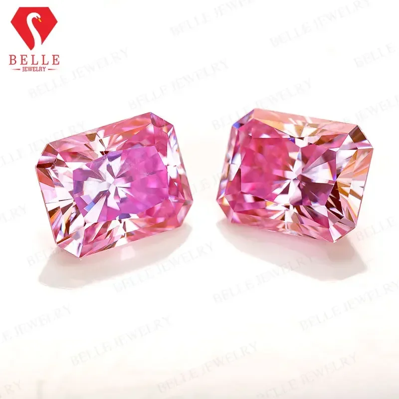 

Moissanite Stone Pink Brilliant Princess Radiant Heart Oval Cut VVS1 Lab Created Diamond GRA Certificate Charms for Diy Jewelry