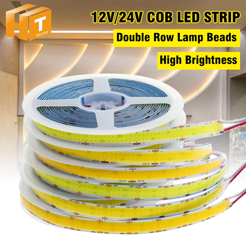 

12V/24V COB LED Strip 616LEDs 624LEDs Double Raw Lamp Beeds High Brightness 18W/M 3000K 4000K 6000K 5m/lot