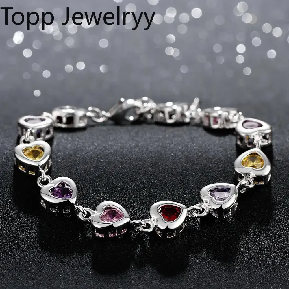 

Cute 925 Sterling silver elegant charm Bracelets chain beautiful crystal stone drop Jewelry fashion for women wedding lady