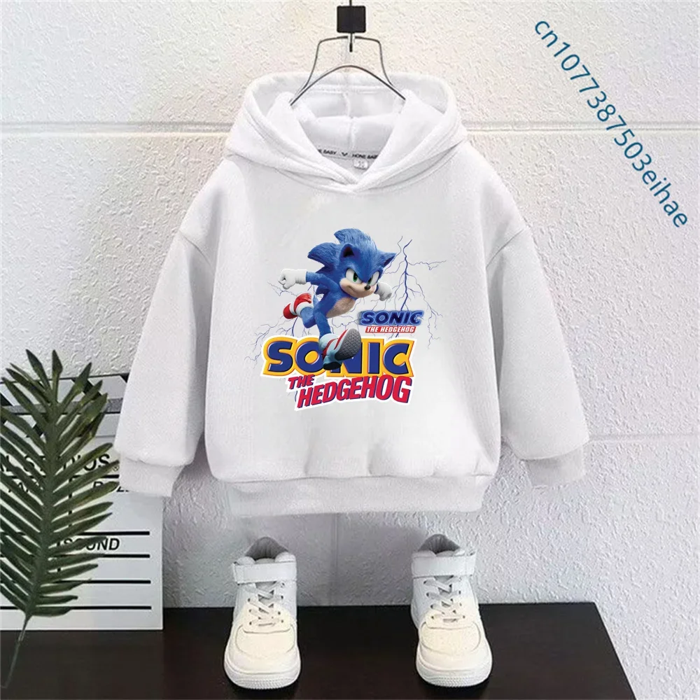 Conjuntos de ropa cálidos para niños, sudadera con capucha gruesa de dibujos animados de Sonic, estilo cómodo, regalo perfecto para niños, uso diario
