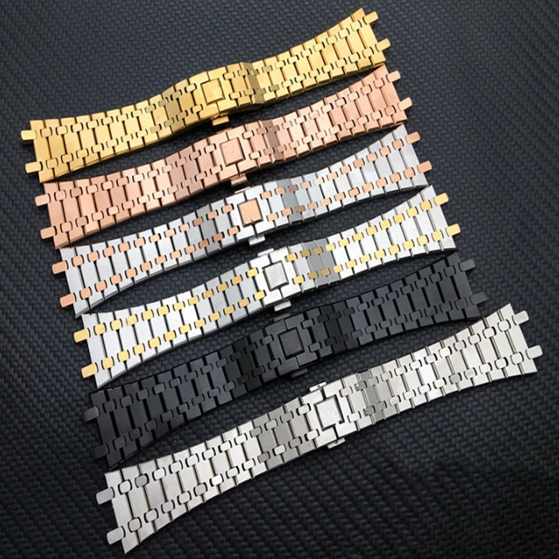 

21 мм 26 мм черный, золотой, серебряный ремешок для часов для мужчин и женщин, ремешок для часов из нержавеющей стали, браслет для AP ROYAL OAK, ремешок, складная пряжка