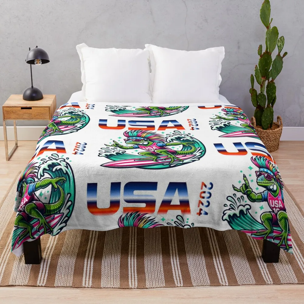 Atomic Iguana supporting the home team 70 Throw Blanket Luxury Brand Soft Plush Plaid blankets ands Thermals For Travel Blankets