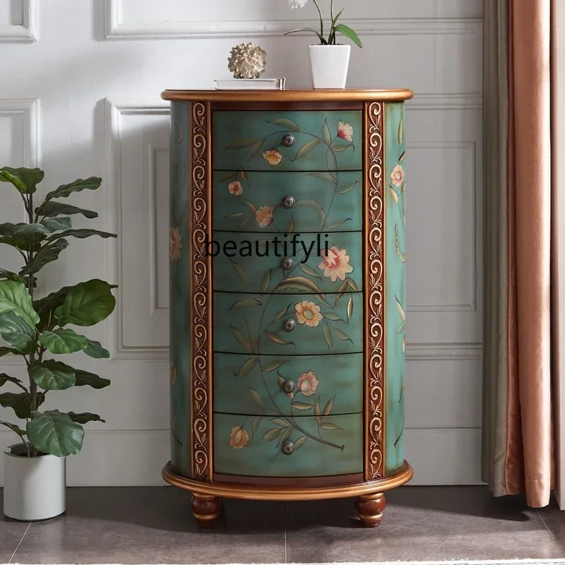 Hallway Chest of Drawers Solid Wood American Oval Clothes Closet Decorative Storage Cabinet Vintage Painted Complete Set image 3