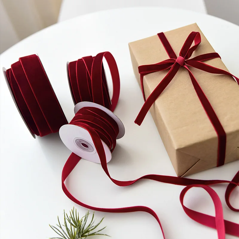 6/10M Christmas Ribbon Bow Decoration Gift Wrap Ribbon Velvet Fabric Single Side Flocking Tape diy Bow Wrap Tie 2025