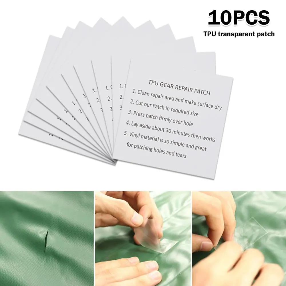 10Pcs TPU Pool Patch Repair Kit Self-adhesive Clear Repair Stickers Waterproof Tent Repair Tape for Inflatable Toy Canvas Canopy