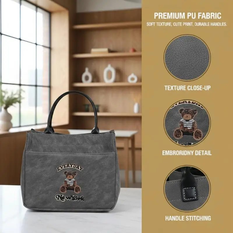 

Minimalist Large Capacity Lunch Handbag Portable Bento Tote Bag Insulated Food Storage Pouch for Work Picnic