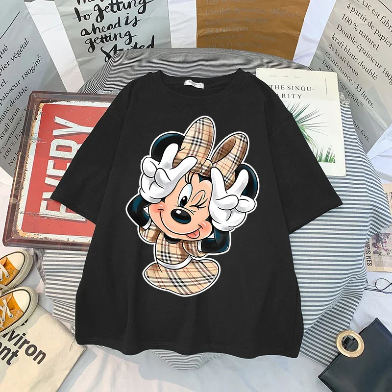 Camiseta con estampado Vintage de Mickey y Minnie para mujer, ropa de calle Harajuku, Tops informales holgados de gran tamaño, Y2k, Ulzzang