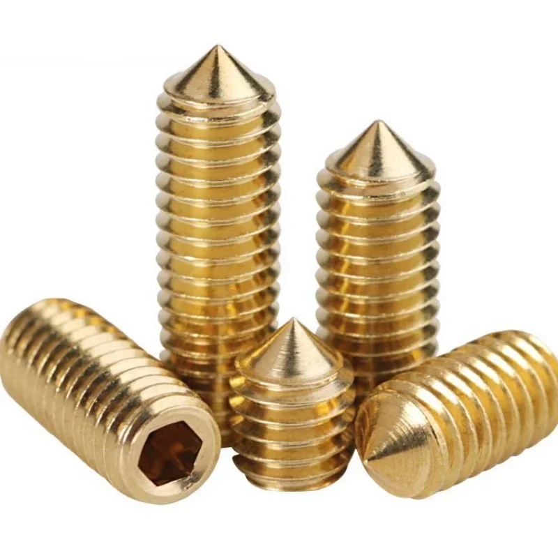 M3 M4 M5 M6 Brass Cone Point Grub Screw Hex Socket Headless Set Screw DIN914 Allen Tapered End Bolt for Cabinet Furniture Fixing