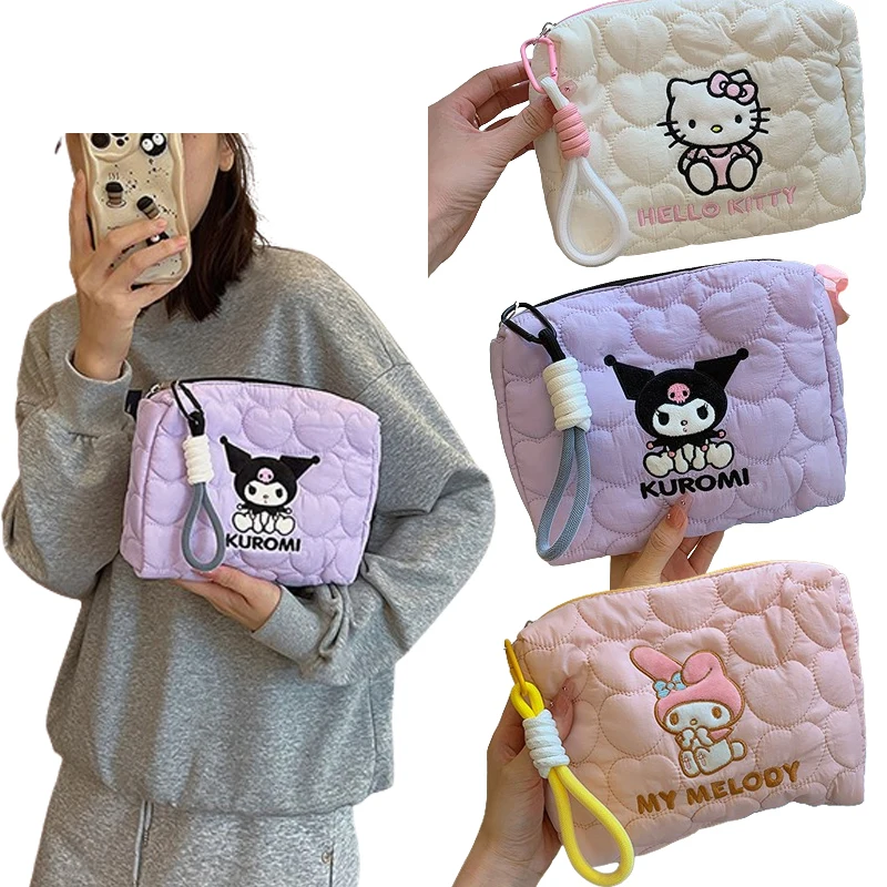 Sanrios Cartoon Storage Bag My Melody High Capacity Girly Heart Anime Kawaii Figure Hellokittys Macaron Color Storage Bag