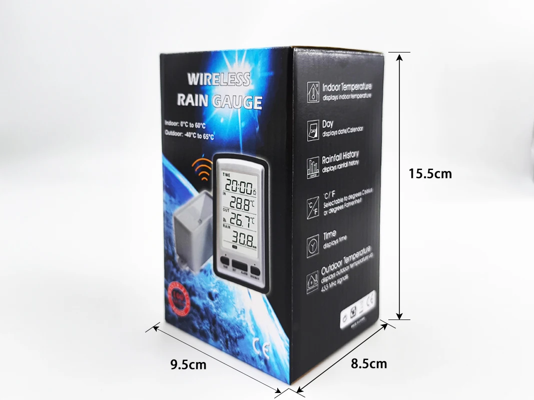 MISOL 1 UNIT 무선 레인미터(온도계 포함), 레인 게이지 온도계용 기상 관측소
