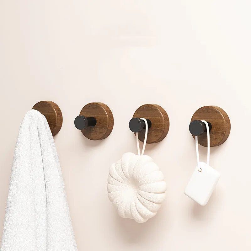 1-4pcs Wall Walnut Wood Hooks Self-adhesive Key Towel Hanger Rack Bathroom Robe Hangers Towel Coat Storage Holder Kitchen Hooks