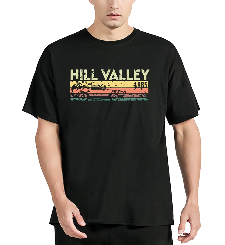 fashion Hill Valley 1985 T-Shirt Men Back To The Future Tops T Shirt Doc Brown Marty  Time Travel Movie BTTF Tees Tops