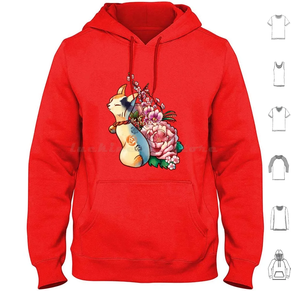 Bouquet Hoodies Long Sleeve Cat Calico Cat Kitten Bobtail Cat Flower Flowers Peony Orchid