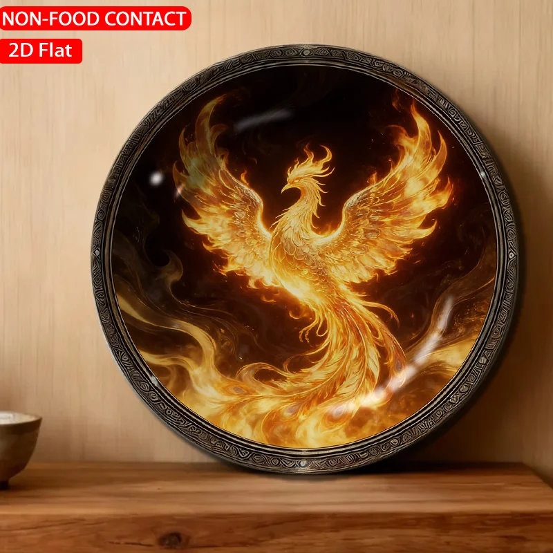 1pc Retro Artistic Phoenix Golden Ceramic Plate Non-Food Contact, Home Desk Ornaments, Living Room And Bedroom Decorations,