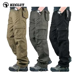 Tactics Men's Loose Cotton Cargo Pants Autumn Winter Outdoor Wear-resistant Mountaineering Trousers Multi Pocket Straight Pants