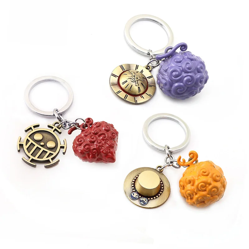 Wholesale 10PCS/Lot Fashion Keychain Luffy Ace Law Devil Fruit Key Chains Metal Chaveiro Keyring Trinket Toys Gifts For Friends