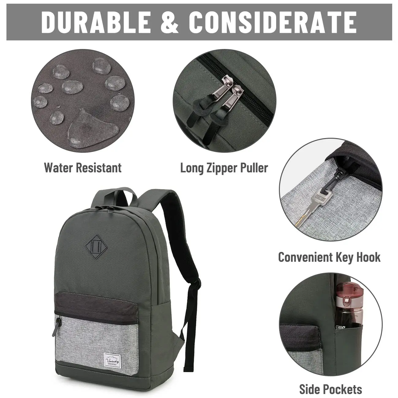 Backpack for Men Women, Water-Resistant School Backpack Bookbag Schoolbag Casual Daypack Work Gray
