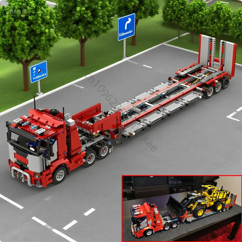MOC Heavy Duty Truck Trailer With V6 Engine Compatible 42030 L350F Wheel Loader Truck Building Block DIY Brick Children Toy Gift
