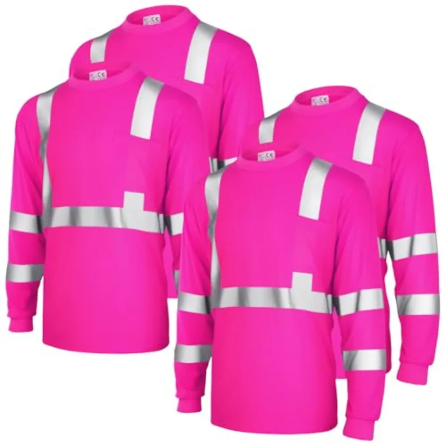 

4 Pcs Women Long Sleeve Safety Shirt High Visibility Shirts Reflective Construction Work Shirts for Women S