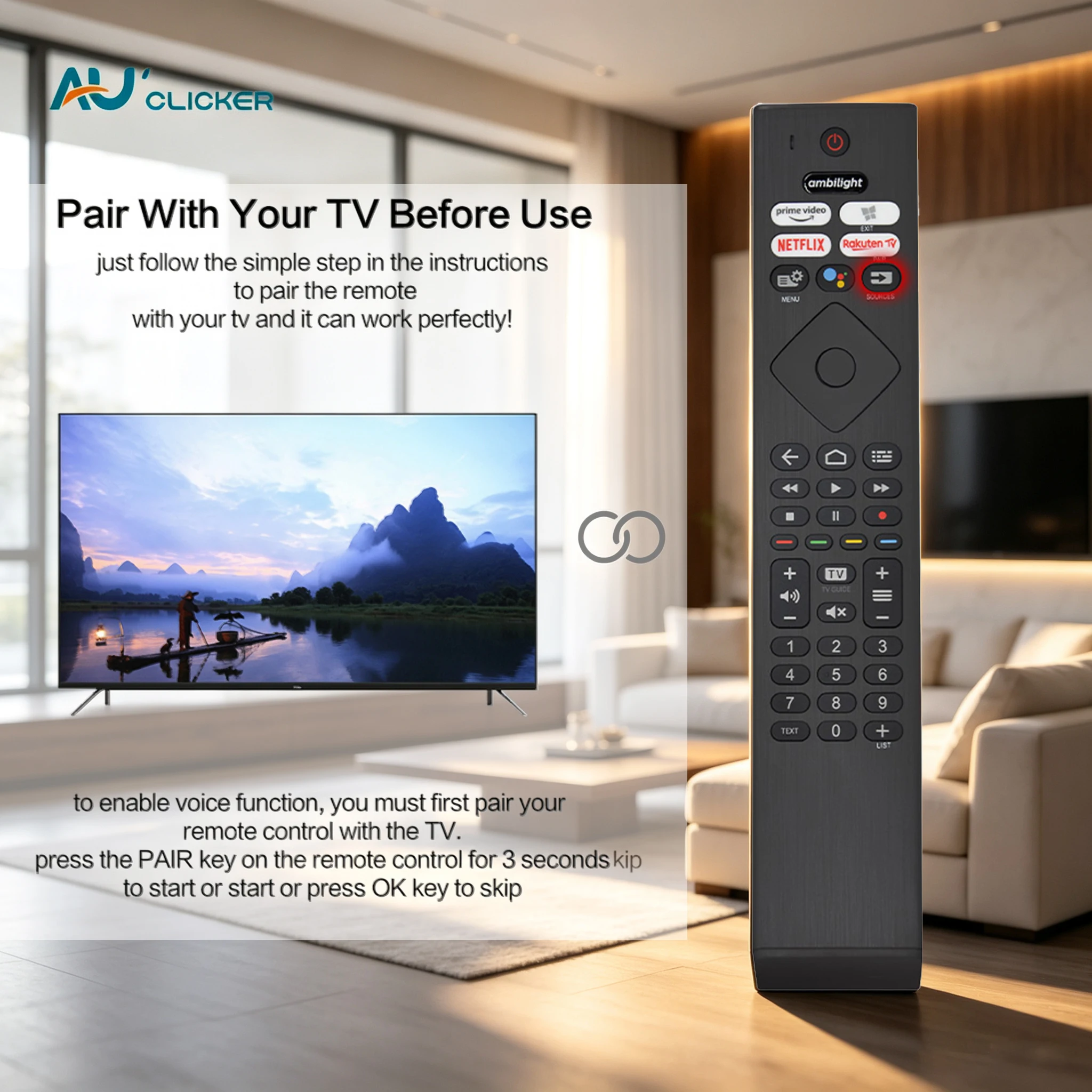 PH-V4 Voice Remote Control Replacement for Philips Ambilight 8500 8506 PUS85 4K UHD Android TV, 43PUS8506 58PUS8506, 3-Sided