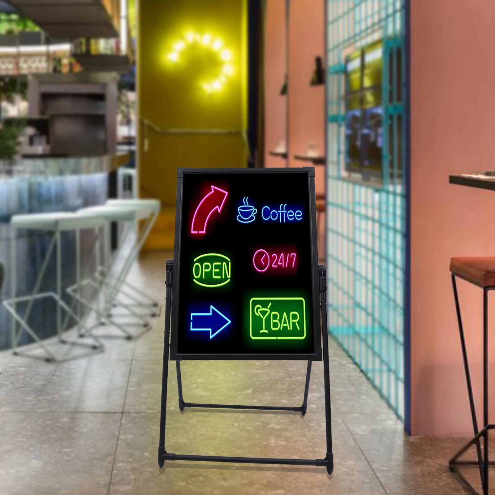 LED Message Writing Board with Adjustable Bracket Plug-in Lifting 50*70, Illuminated Erasable Neon Effect Restaurant Menu Sign