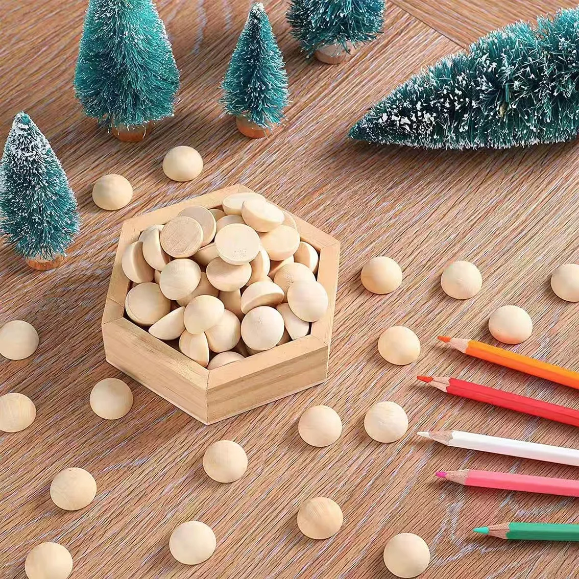 1-100Pcs Natural Half Wooden Beads 10/12/15/18/20-100mm Half Unfinished Wood Balls Split Wood Beads for DIY Craft Toy Home Decor