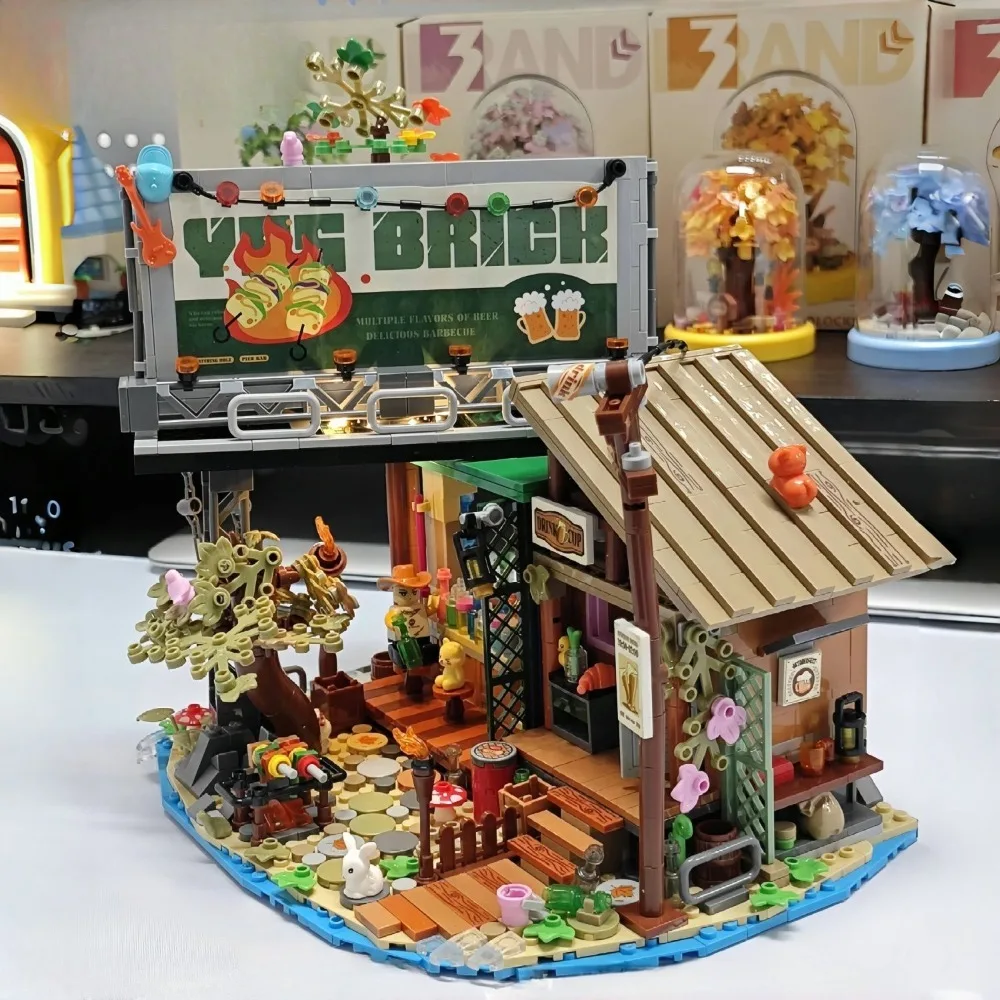Wald-Holzhaus-Bausteine mit LED-Licht, Sammlerstück, Vitrine, Hausmodell, Spielzeug für Kinder, Weihnachtsgeschenke