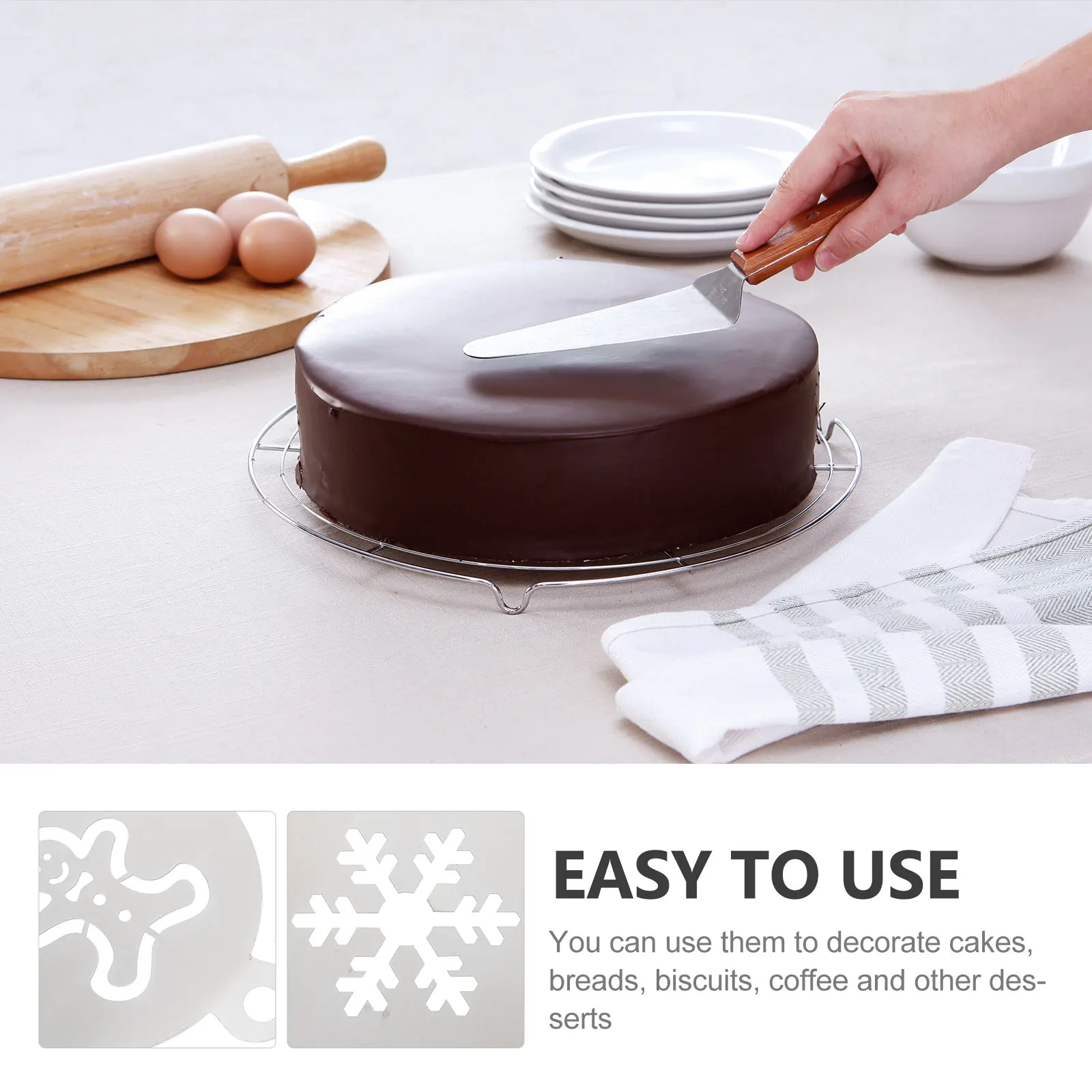 

4 pcs Christmas Cake Stencils Reusable Creative Baking Templates For Coffee Powder Sugar Diy Decoration Silver 6.5X5Cm