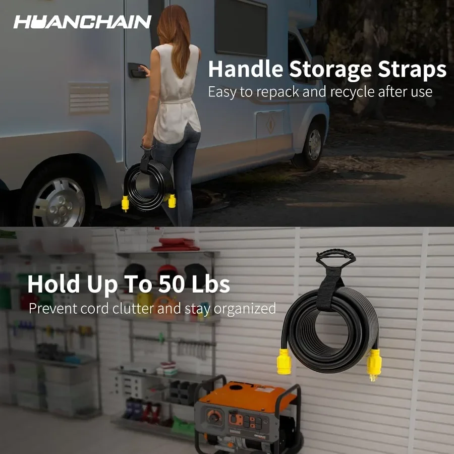 Cavo di prolunga per generatore da 25 piedi e 30 A per impieghi gravosi con connettori a 3 poli Calibro 10 125 V SJTW Cavo di bloccaggio giallo da NEMA L530P a L5