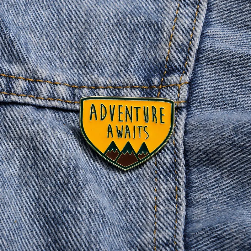 New Adventure Awaits Enamel Brooches Mountain Peak Pattern Pins Badge For Backpack Bag Hat Jewelry With Free Shipping