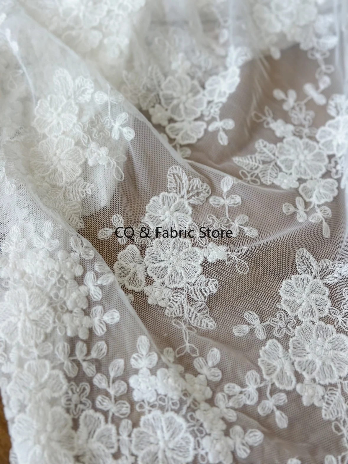 Tessuto di pizzo floreale ricamato a rete morbida, gonna elegante, ricamo 3D, tenda di foglie di fiori, tessuto di pizzo da donna, cucito fai da te