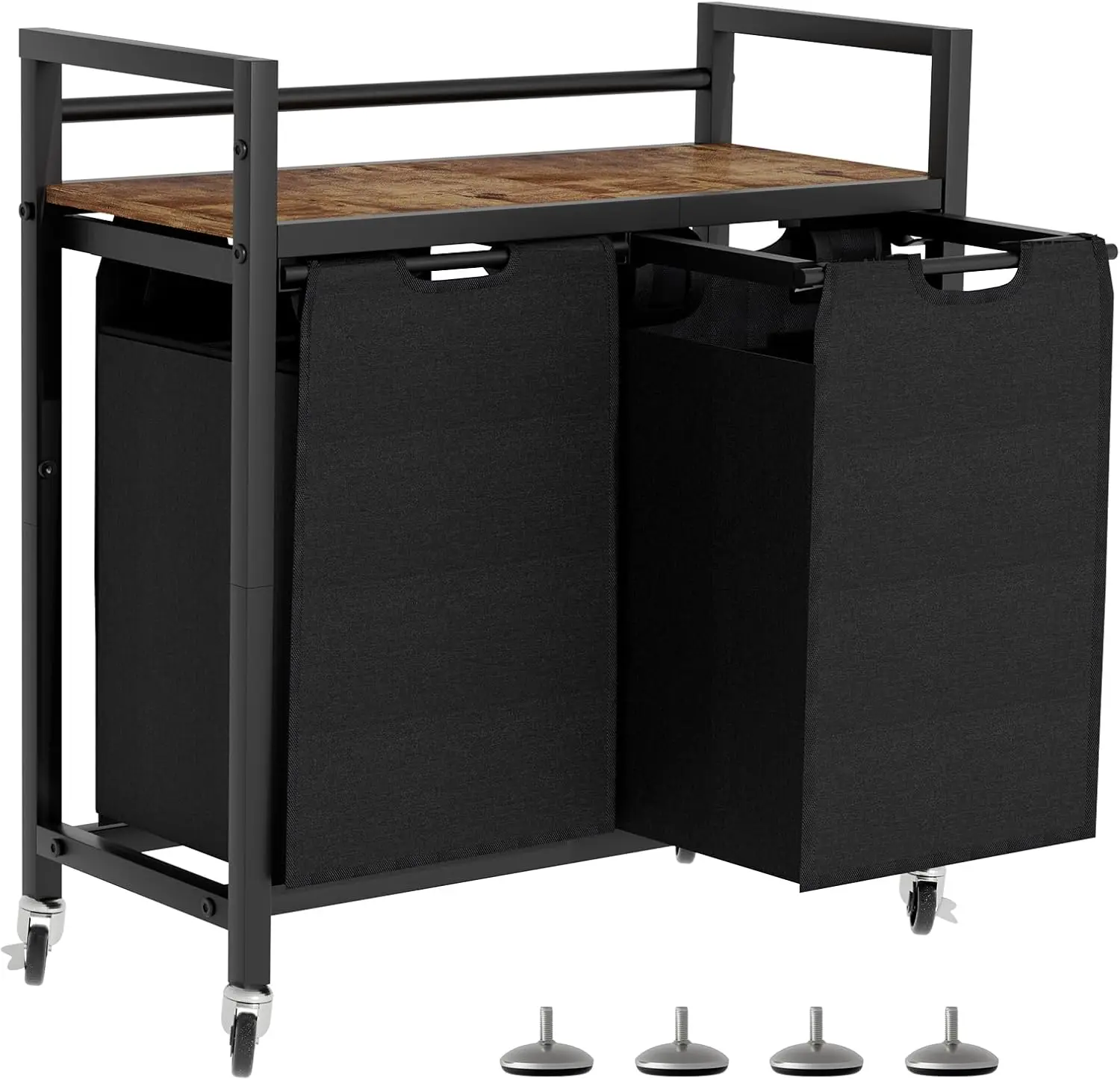 

Laundry Hamper with 2 Removable Bags, 110L Capacity, Wheels and Shelf, 2 Compartments, Black