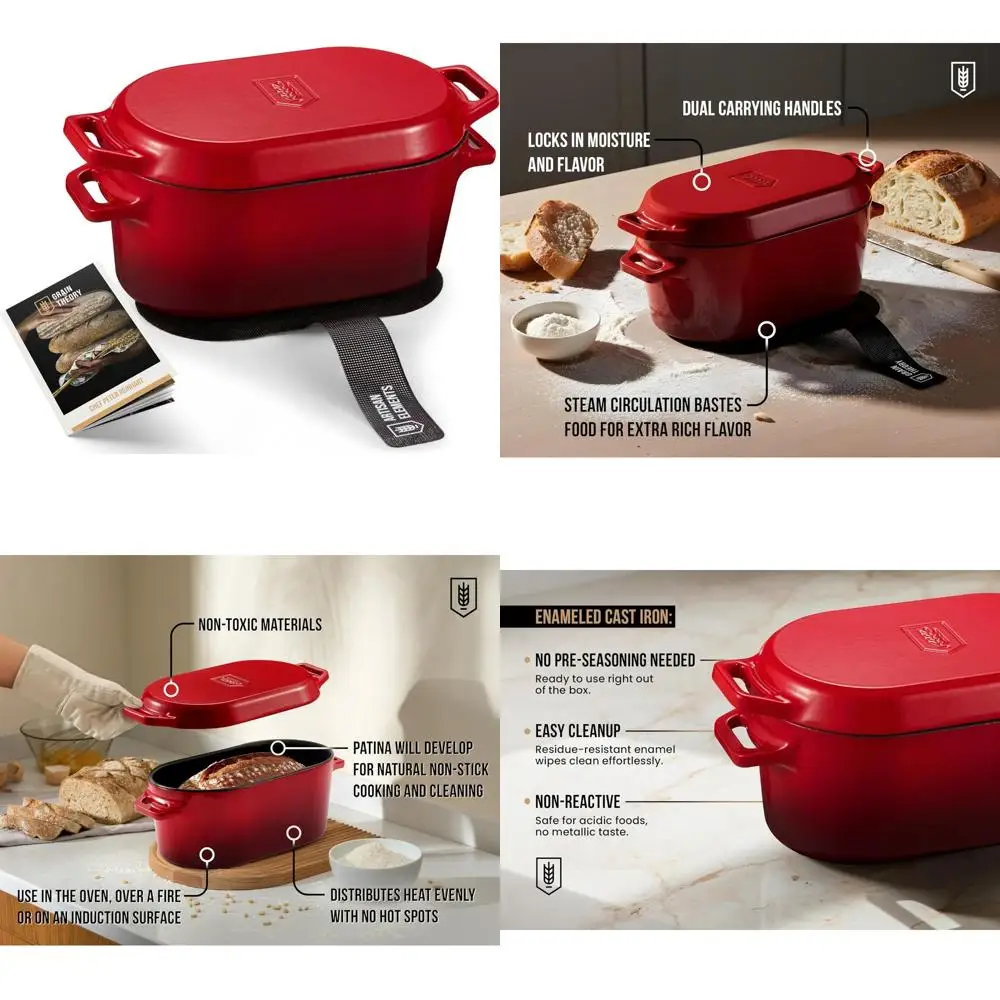 

Эмалированная чугунная голландская печь для выпечки хлеба, противень для хлеба с двойными ручками, можно мыть в посудомоечной машине, 3,4 кварты, идеально подходит для дома