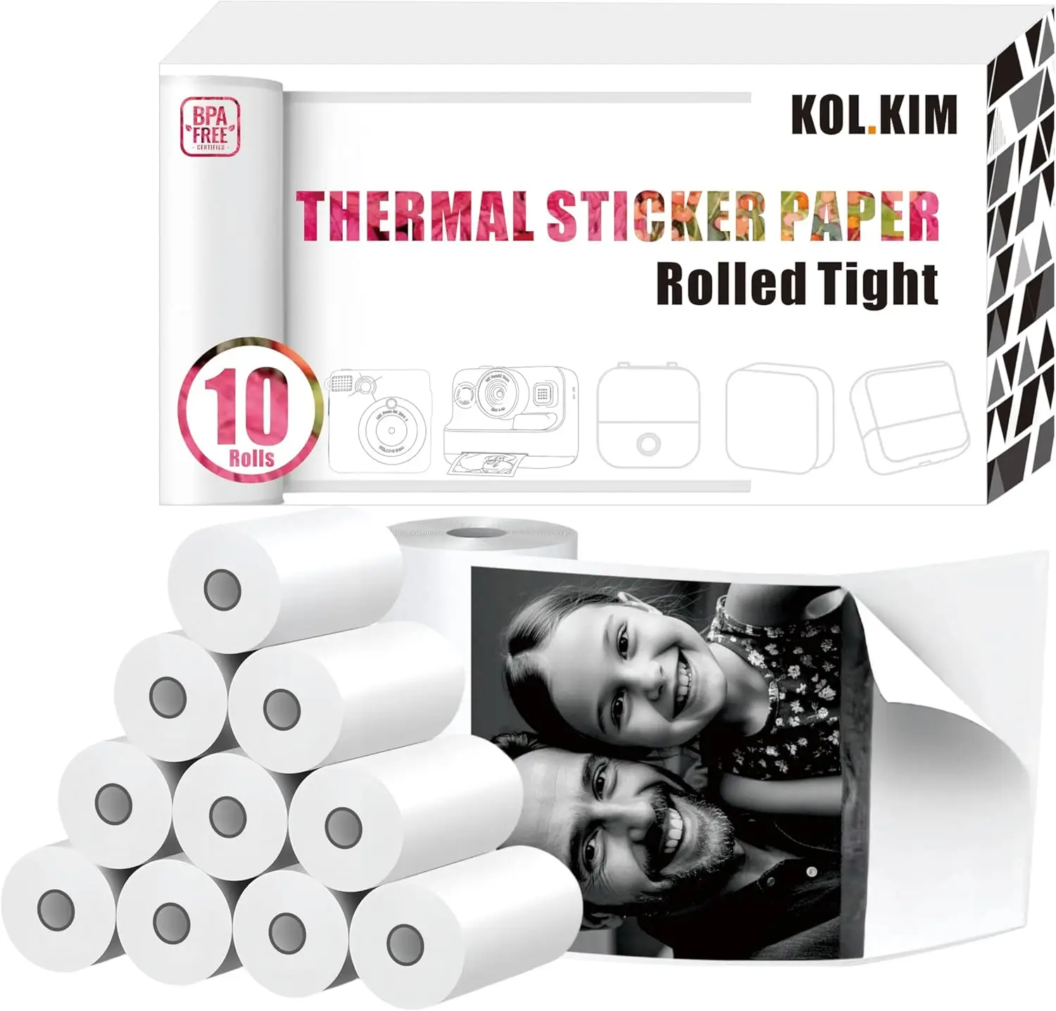 

S1 Thermal Sticker Paper Roll, 57mm x 10 Rolls White, Compatible with Mini Printers