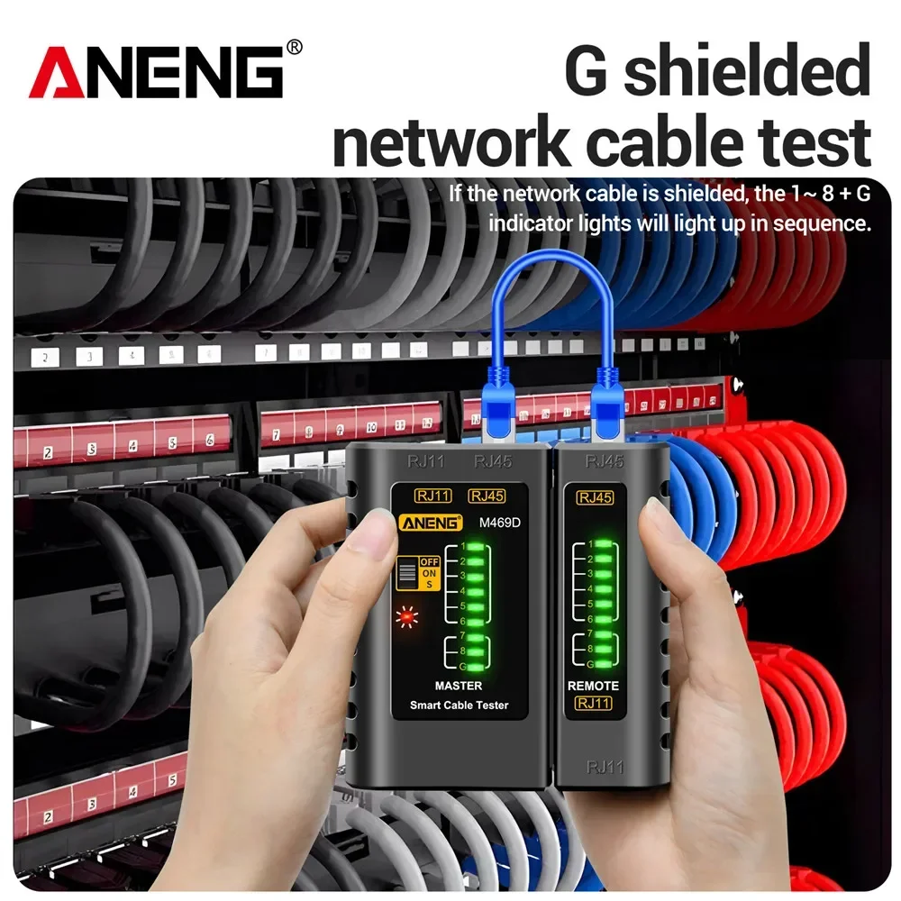 ANENG M469D ネットワークケーブルペアリング機器 ケーブル lan RJ45 RJ11 RJ12 CAT5 UTP LANケーブルテスター 取り外し可能 調整可能速度ツール
